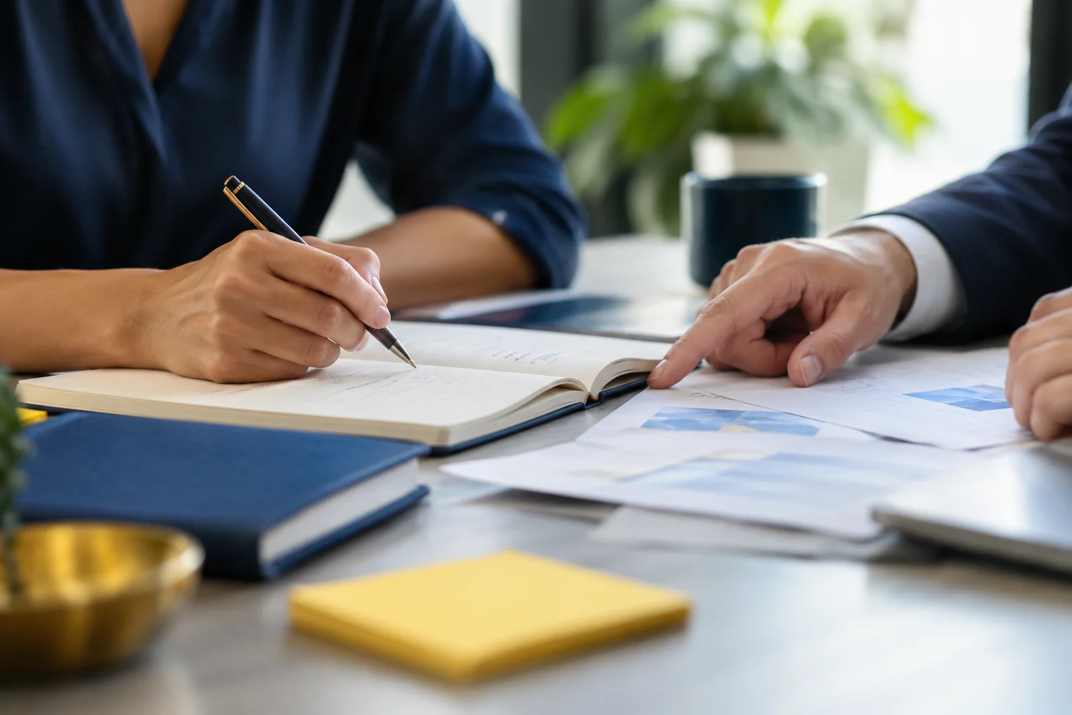 Illustrative close-up of a business planning discussion and notes